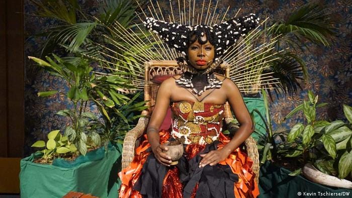Jamaican queer performance artist Simone Harris dressed up to perform