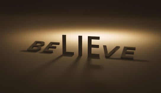 Believe Concept Of Lie On Dark Background And Belief Lies Or Trust  Realistic 3d Render Stock Photo - Download Image Now - iStock