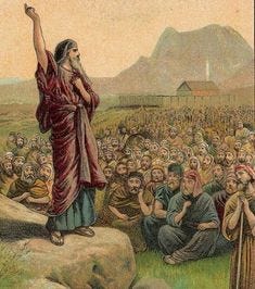 Moses speaks to the children of Israel in the wilderness