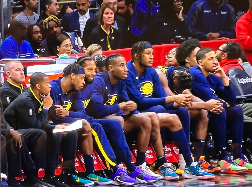A look at a dejected Pacers bench as they trailed by double-digits late to the Clippers.