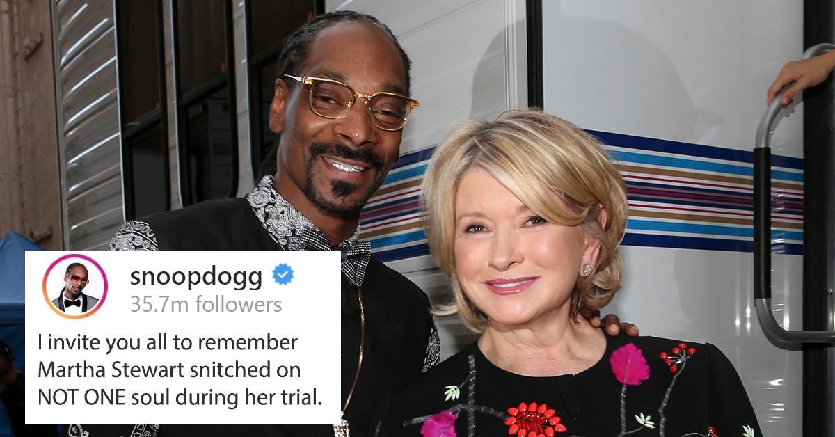 Snoop Dogg&#39;s Post About Martha Stewart&#39;s Prison Time Is Friendship Goals