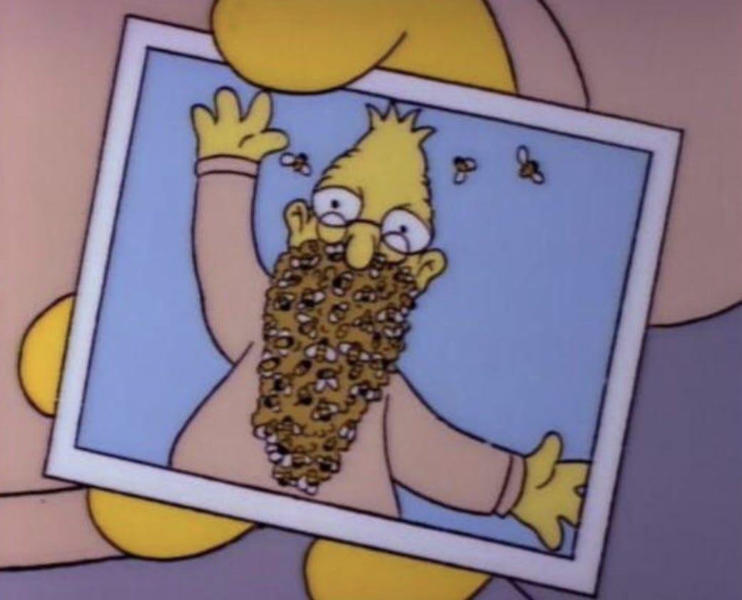 Grandpa Simpson with a beard of bees