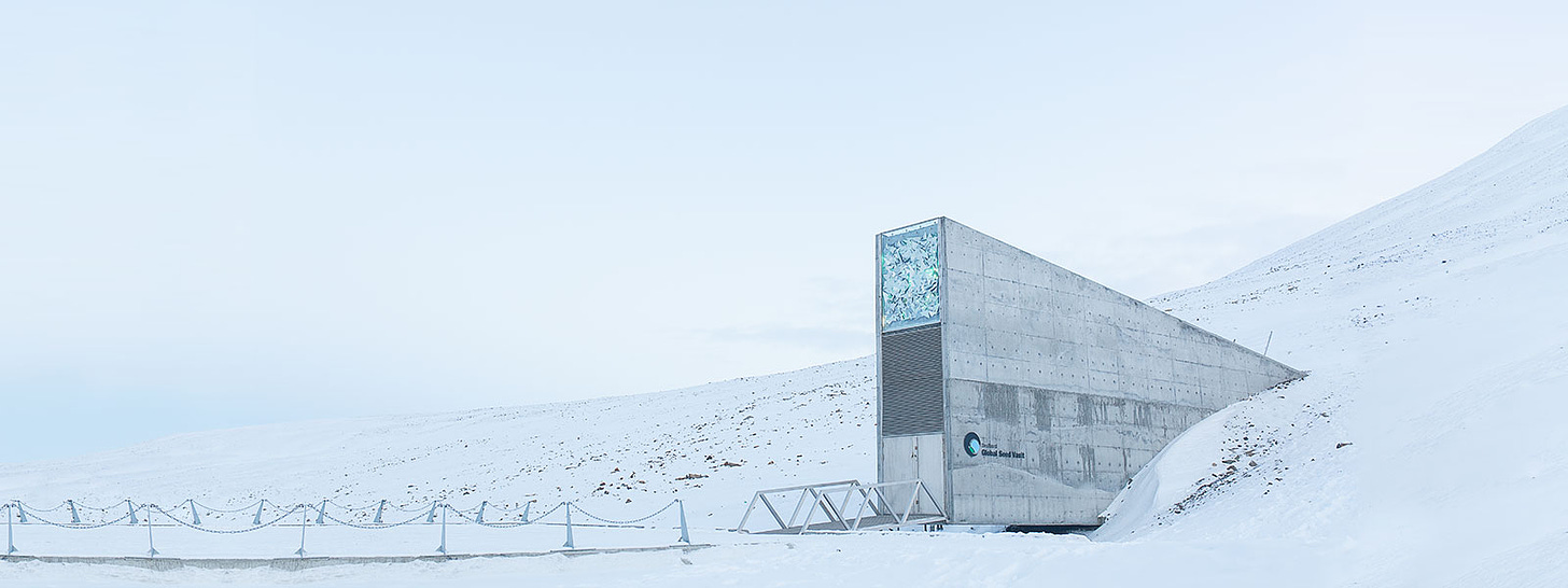 The entrance to the <a href="https://www.croptrust.org/our-work/svalbard-global-seed-vault/">Svalbard Global Seed Vault</a>, where a collection of crop diversity is stored