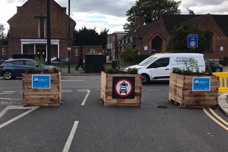 Temporary road closure and planting in Harrow