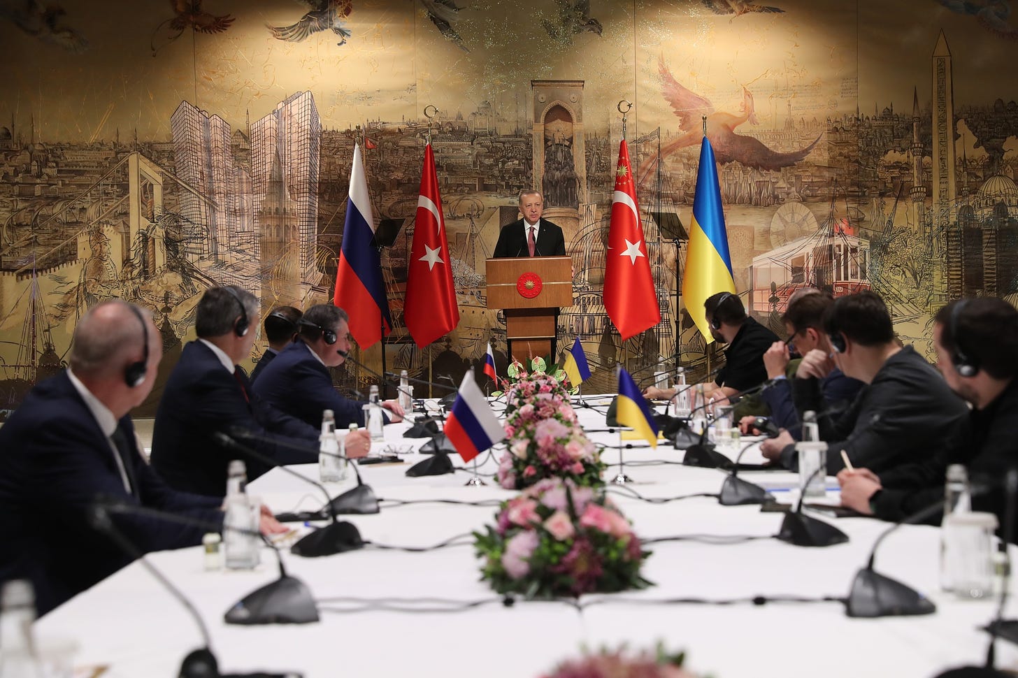 Recep Tayyip Erdogan speaks ahead of peace talks between Russian and Ukrainian delegations in Istanbul on March 29.