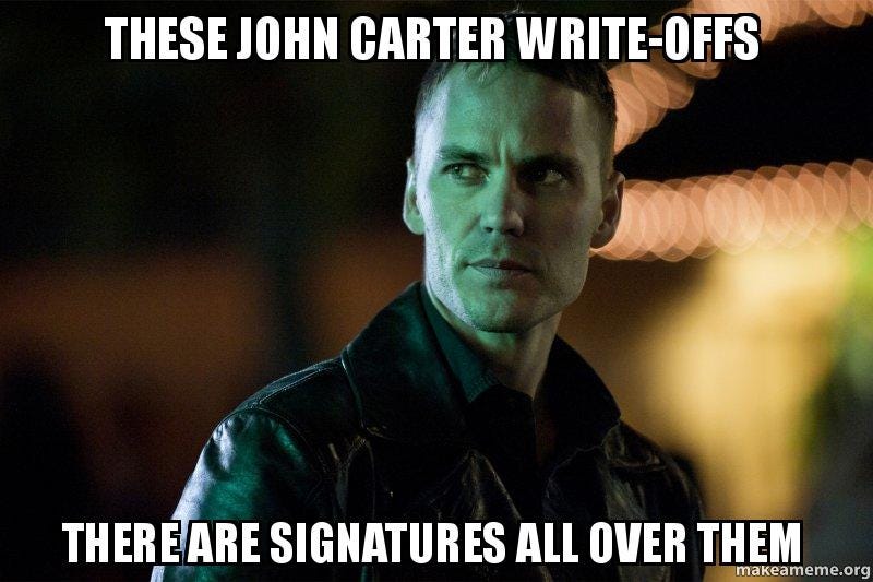 These John Carter write-offs There are signatures all over them | Make ...