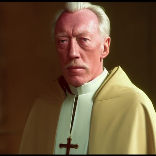 prompt: Max Von Sydow, age 55, as a priest