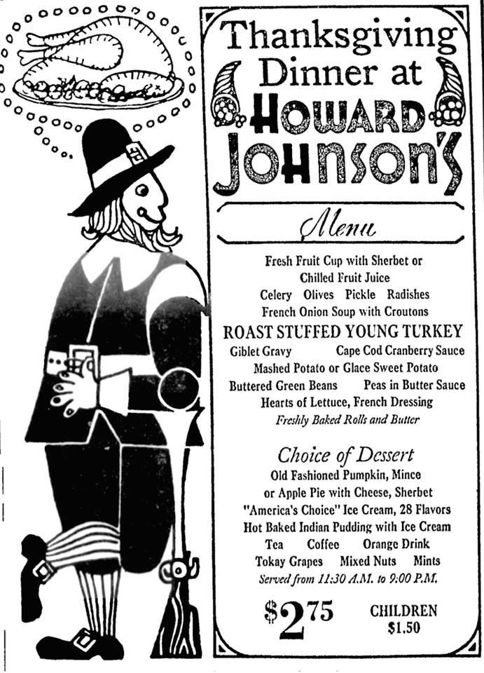 Howard Johnsons Turkey Day Menu