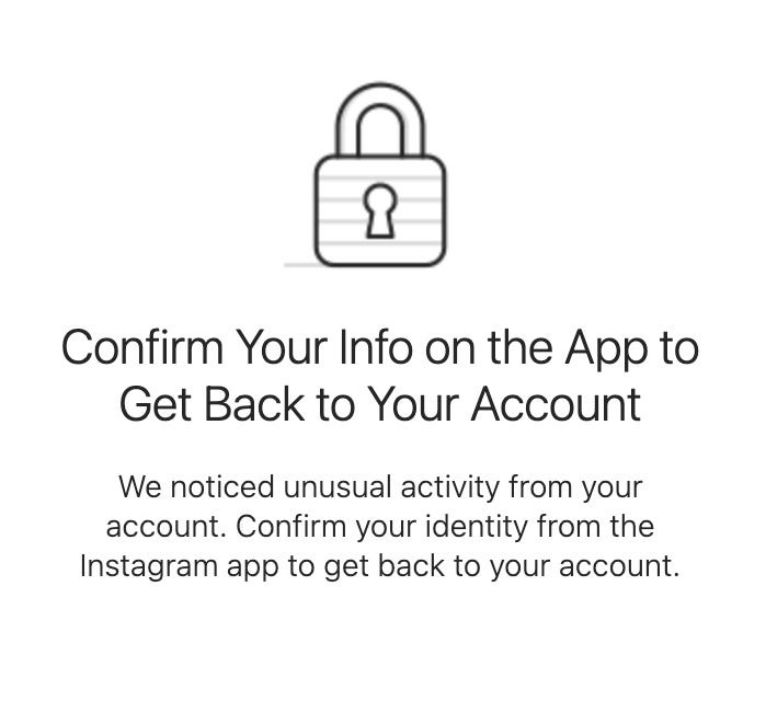 Notification from Instagram: Confirm your info on the app to get back to your account
