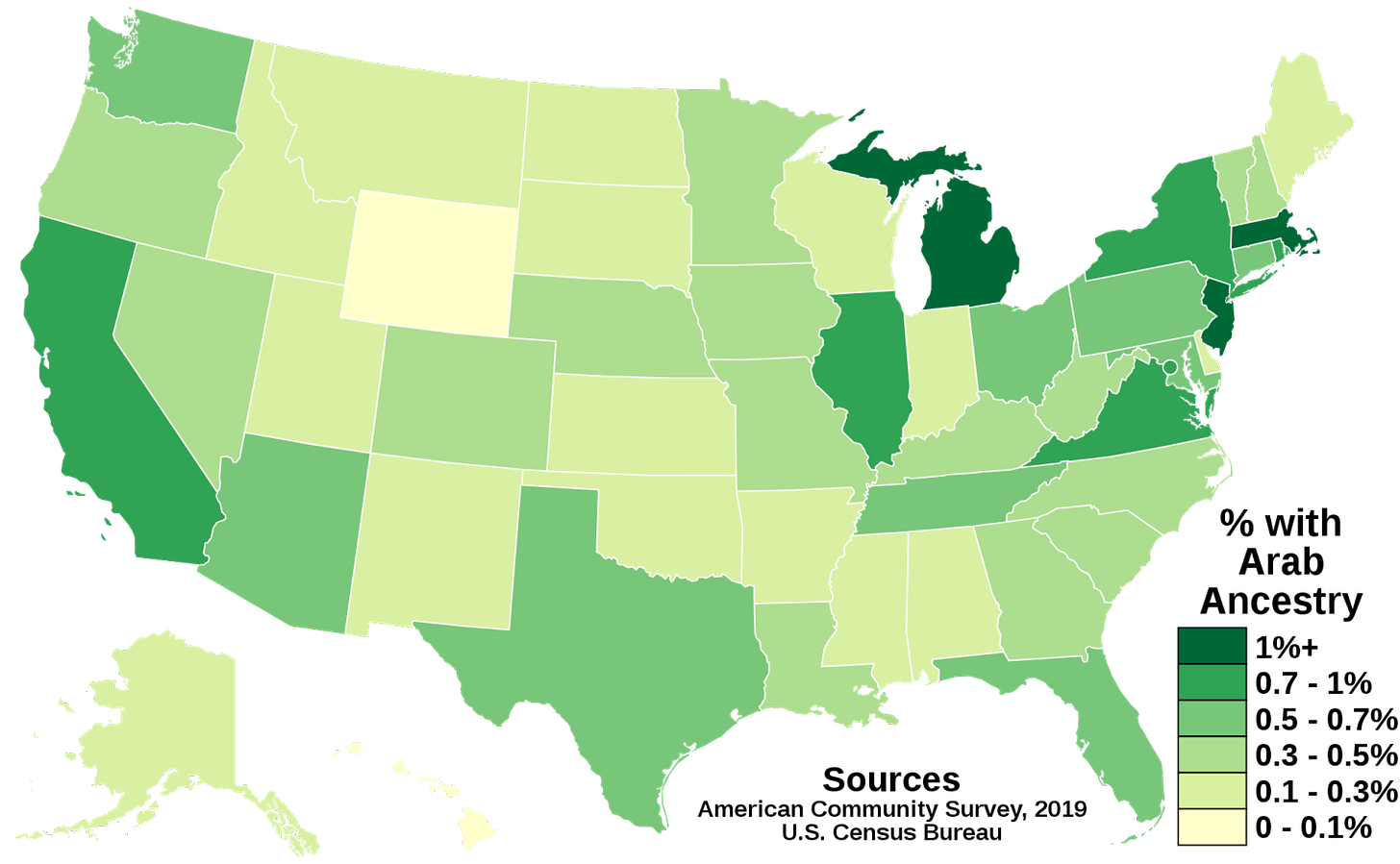 US Census Bureau Map based on 2019 American Community Survey
