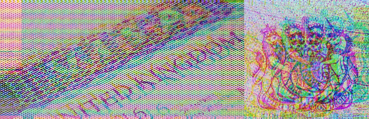 Close up of UK visa in a halftone rgb offset style.
