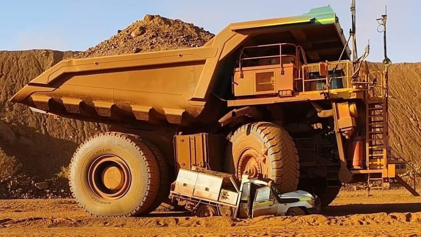 Rio Tinto investigates after employee crushes own work ute with haul truck  - ABC News