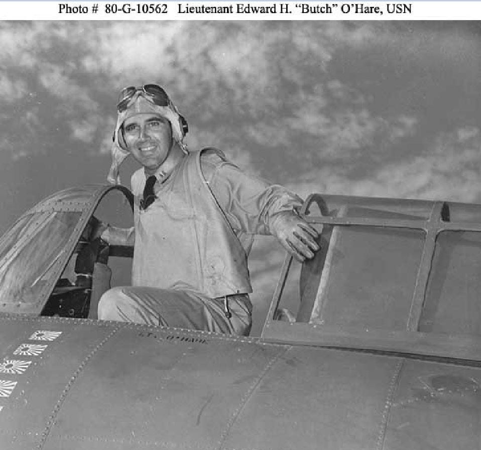 Butch O'Hare in the cockpit of his plane.