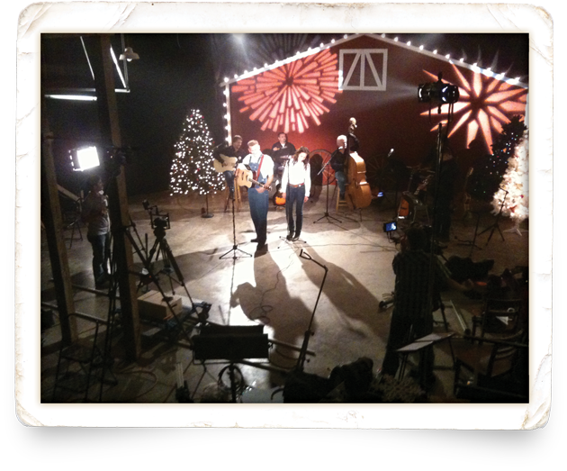 Rory and Joey performing in their makeshift Christmas set