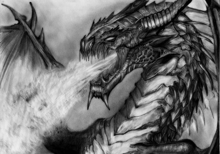 Fire Breathing Dragon. Drawing by Louis Wood | Saatchi Art