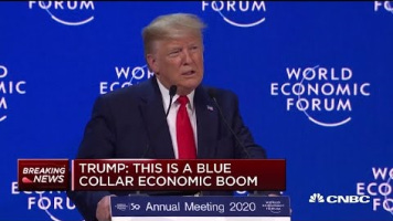 Video web content titled: President Donald Trump tells world leaders at Davos to 'put their own citizens first'