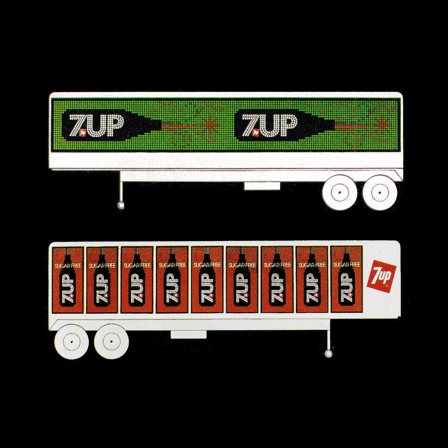 7UP 1970s logo and truck livery design by Thomas Miller, Morton Goldsholl, Morton Goldsholl Associates, LogoArchive, Logo Histories
