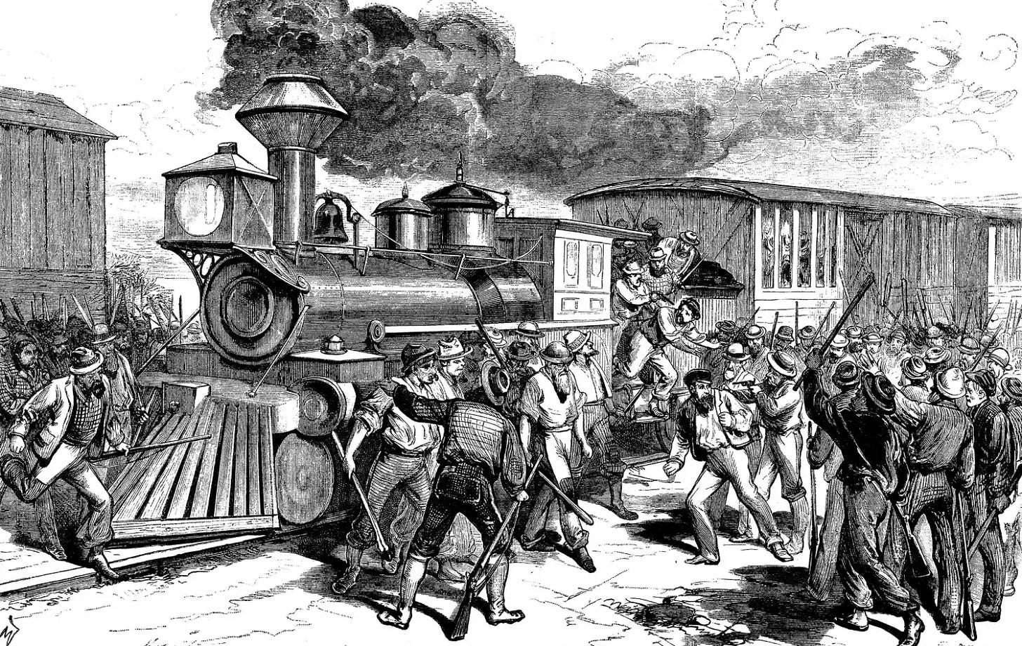 Depiction of the beginning of the 1877 Great Railroad Strike