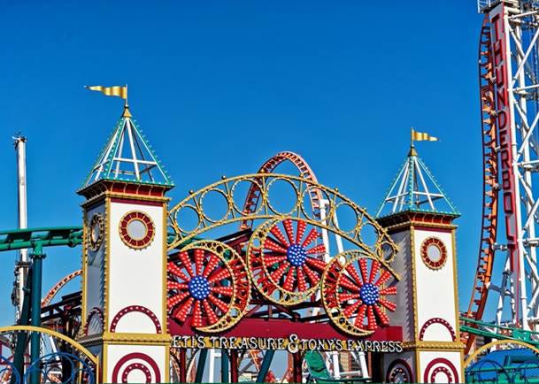 Archway entrance to new coaster and flume ride at Coney Island