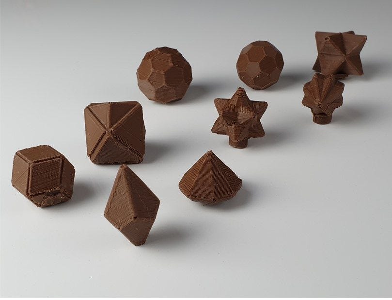 3d chocolate shapes.