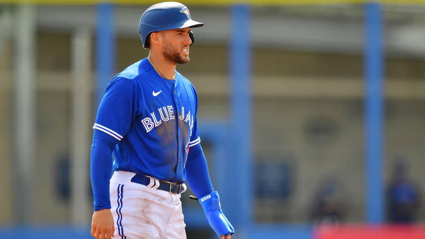 a man in a blue uniform on a baseball field: Toronto Blue Jays recruit George Springer