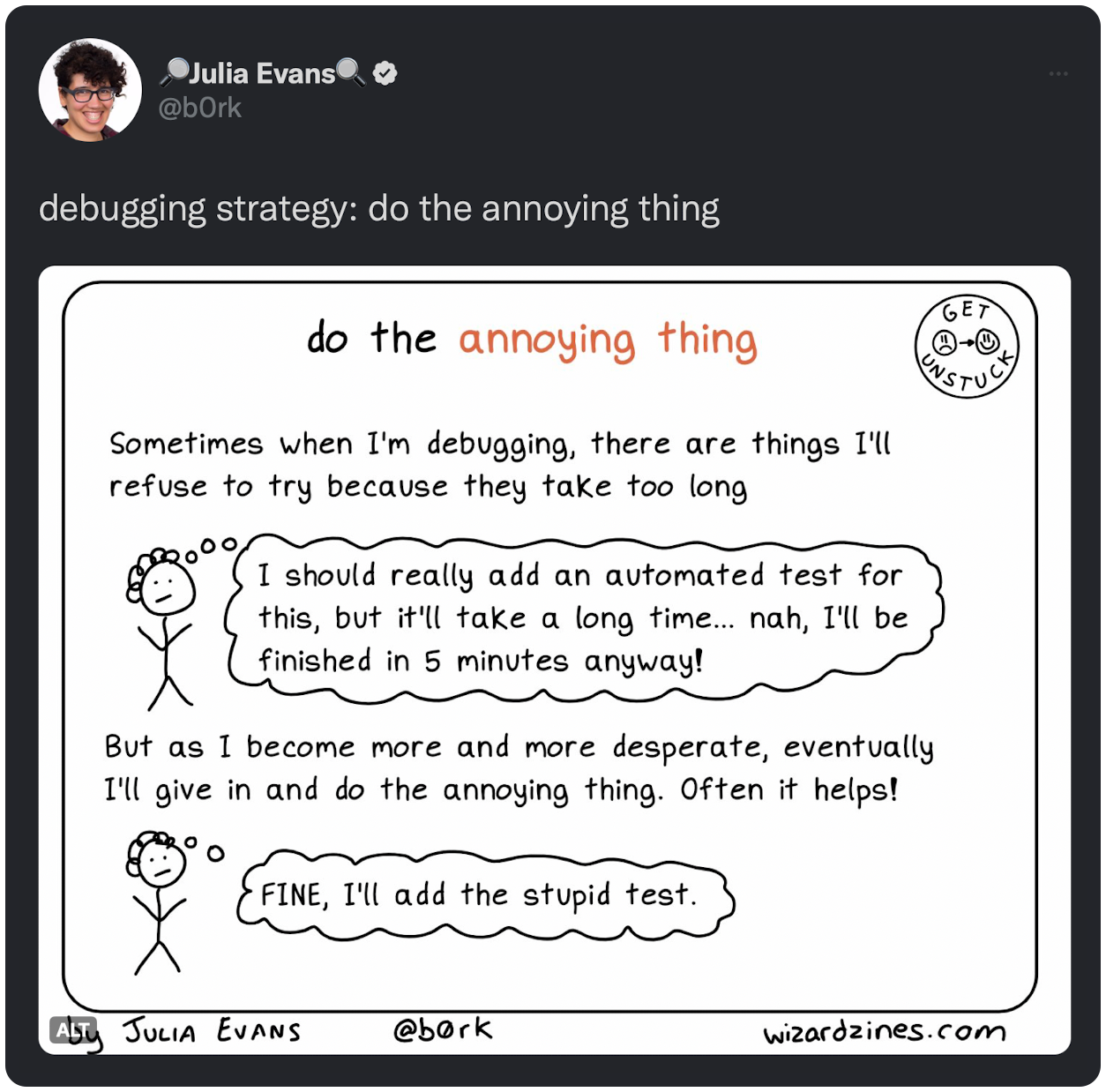 debugging strategy: do the annoying thing