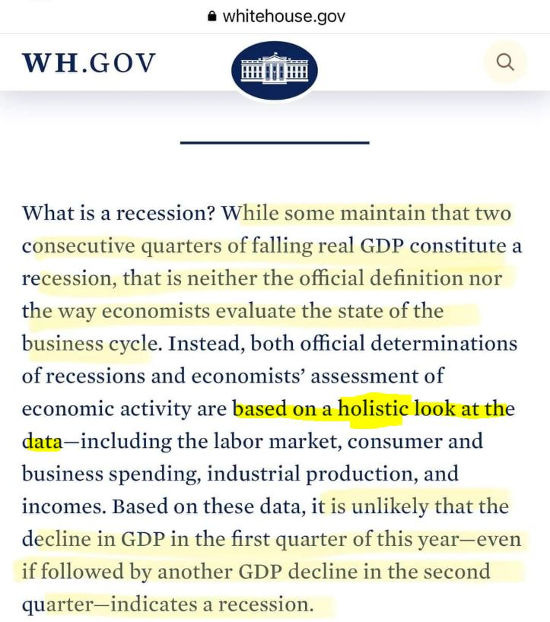 whitehouse gov changing definition of a recession