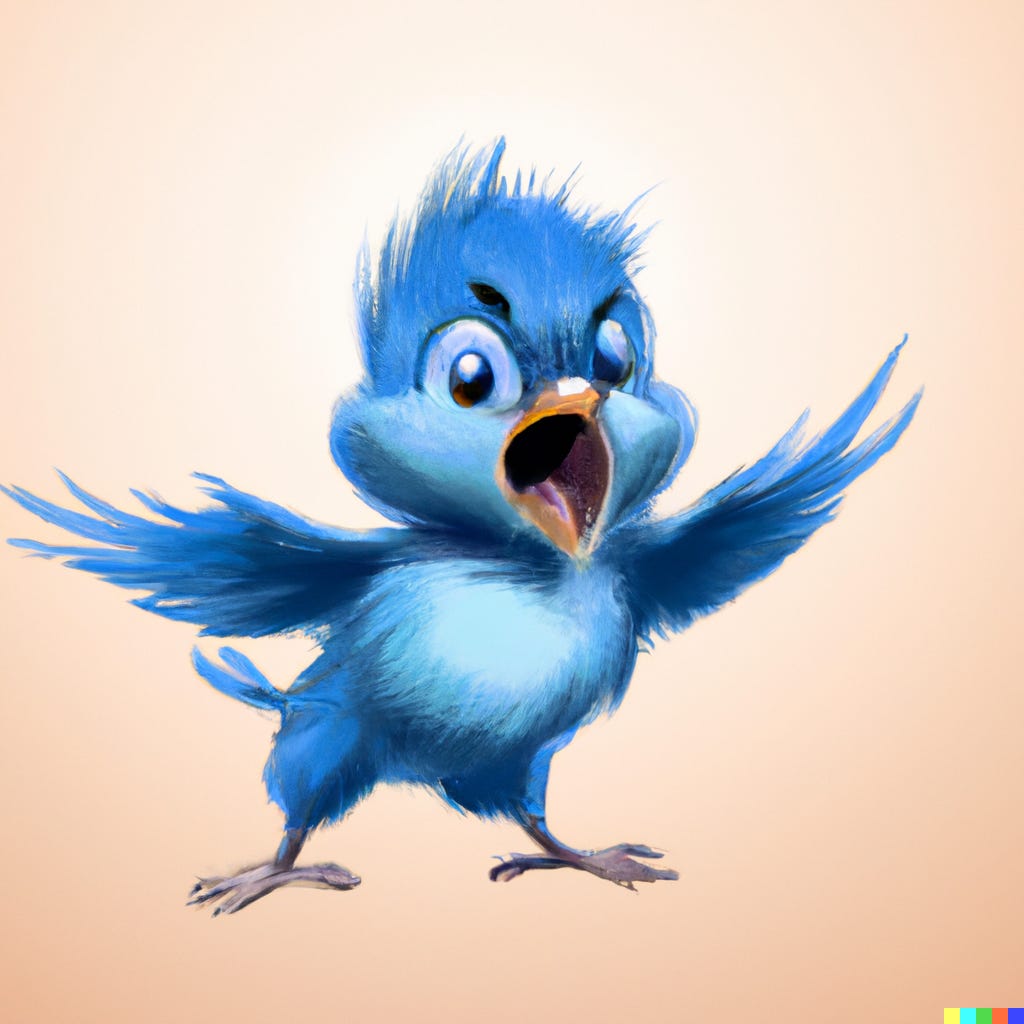 “A screaming cartoon blue bird, digital art,” as interpreted by OpenAI’s DALL-E