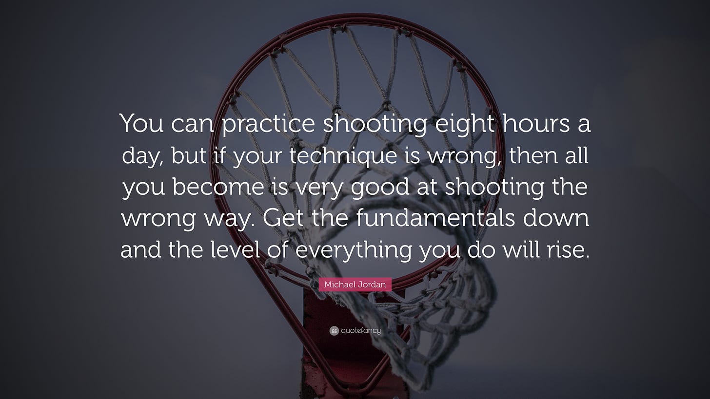 Michael Jordan Quote: “You can practice shooting eight hours a day, but if  your technique is wrong, then all you become is very good at shootin...”