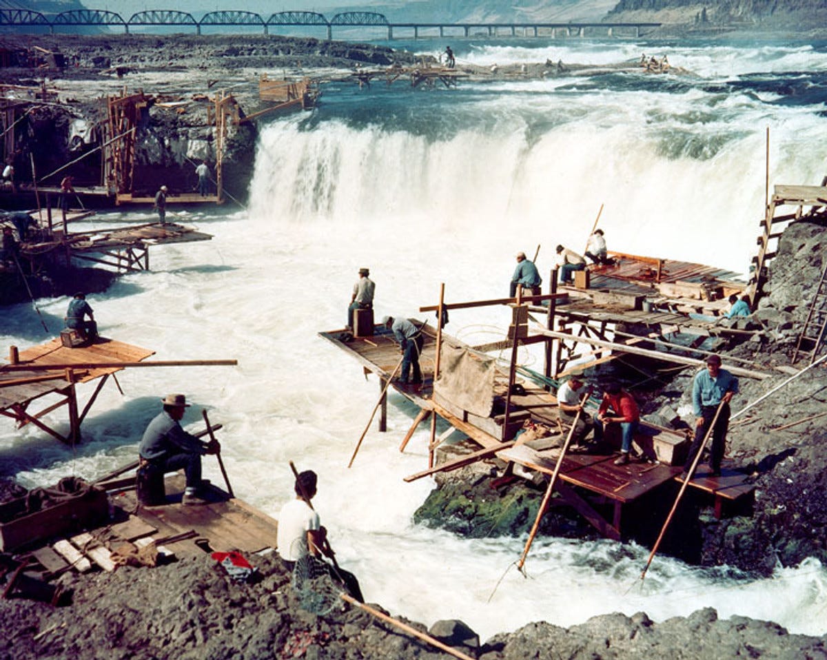Dipnet fishing at Celilo Falls on the Columbia River, around 1957 Credit:U.S. Army Corps of Engineers.