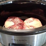 Place beef or lamb shanks to crock pot. Easy peasy.