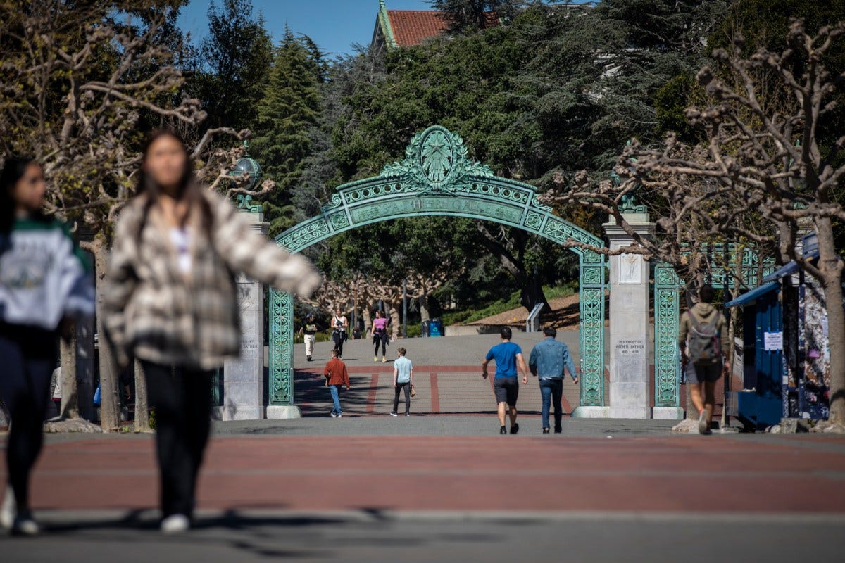Sather Gate on the campus of The University of California, Berkeley in Berkeley on March 25, 2022. Photo by Martin do Nascimento, CalMatters