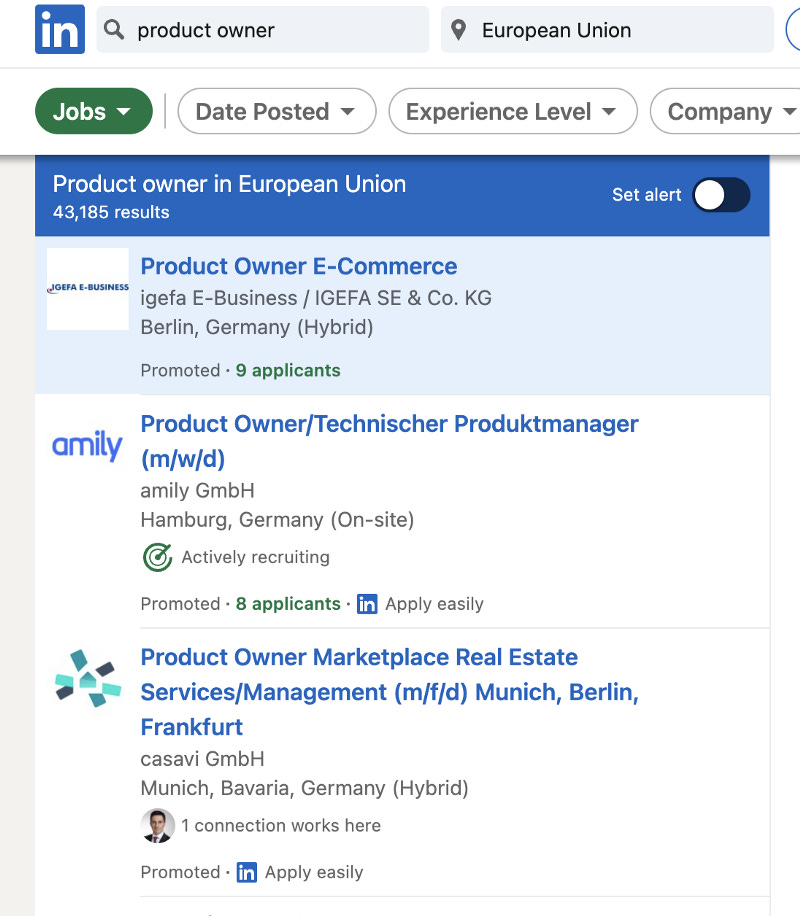 Product Owner job on Linkedin