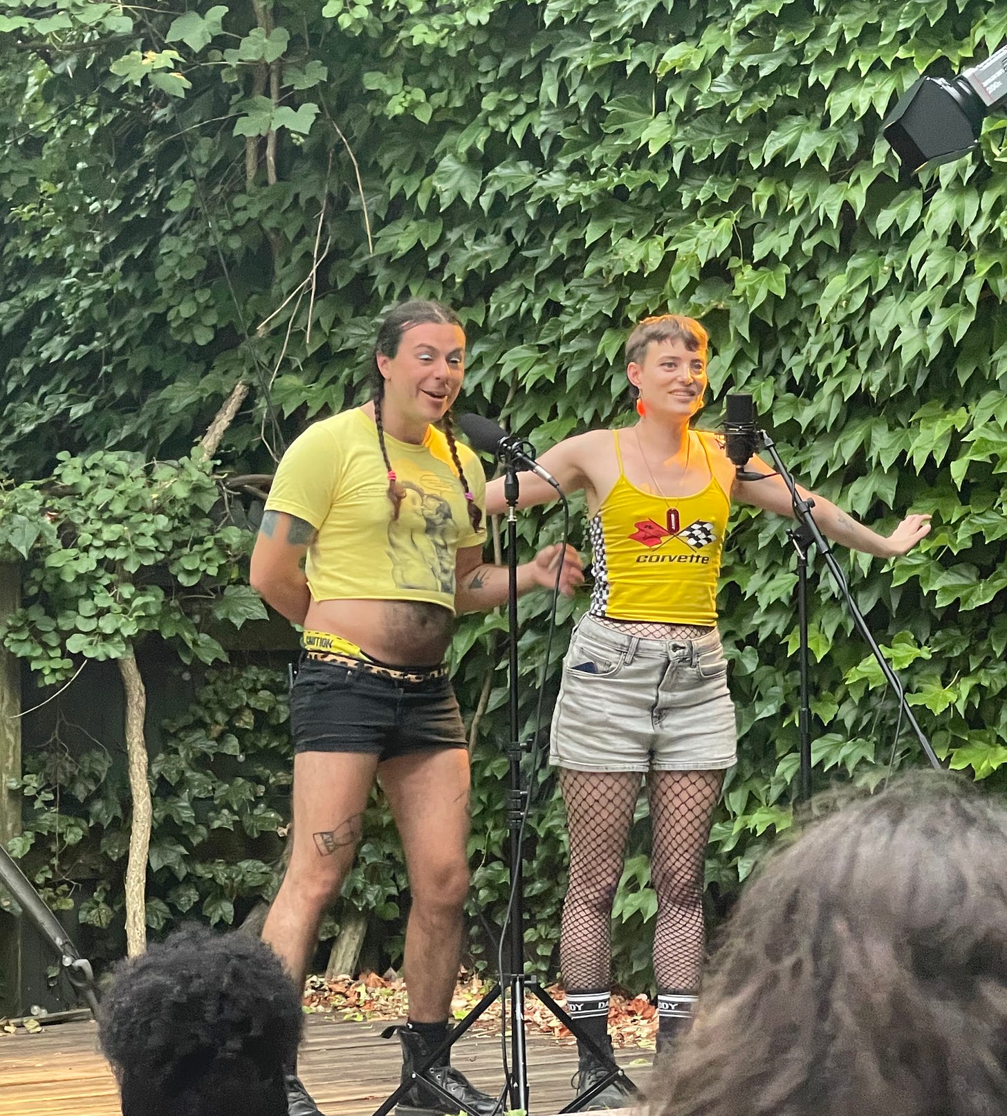 Cassidy and Babz onstage at Queers N Peers spitroast on July 31