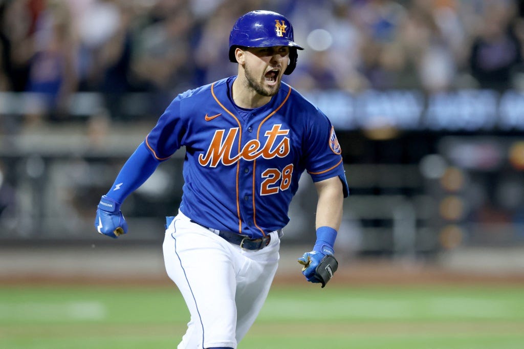 Mets designated hitter J.D. Davis reacts as he rounds the bases after hitting a grand slam against the Marlins during the fifth inning at Citi Field.