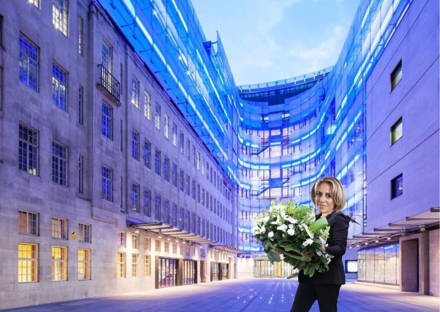 Emily Maitlis laying a wreath at BBC Broadcasting House