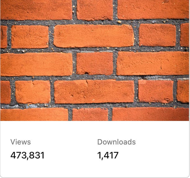 Screenshot of Tom Dekan's photo of a brick wall with 473,831 views