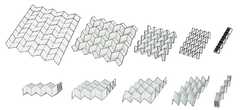 Folding motions of Miura-ori (Top) and eggbox pattern (Bottom ...