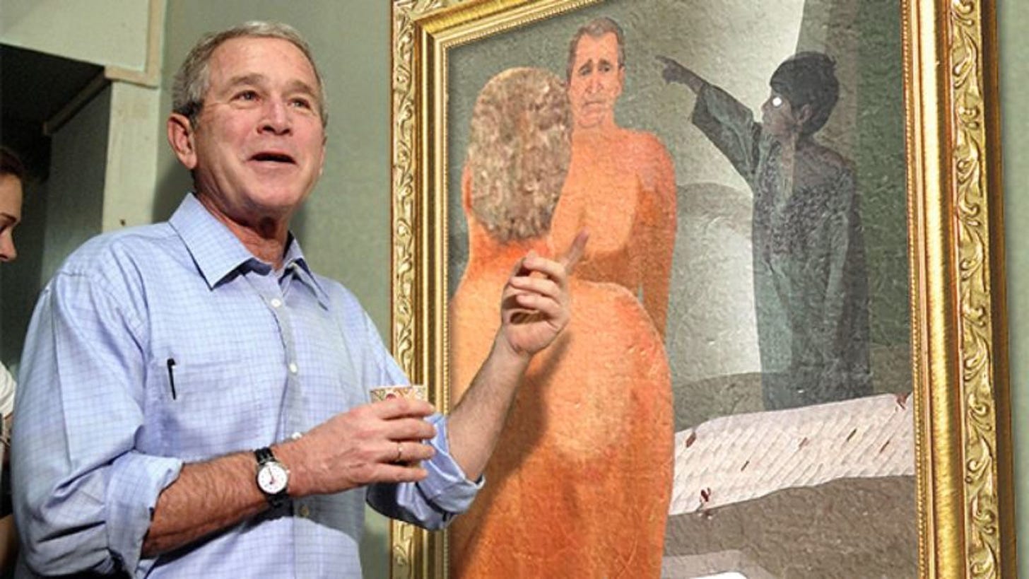 George W. Bush Debuts New Paintings Of Dogs, Friends, Ghost Of Iraqi Child  That Follows Him Everywhere