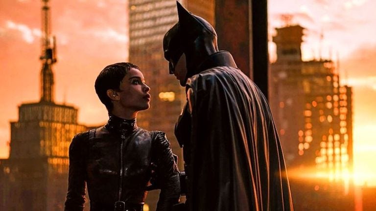 Robert Pattinson and Zoe Kravitz as The Batman and Catwoman