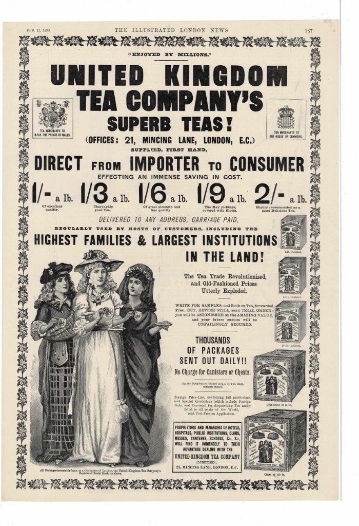 VINTAGE 1893 UNITED KINGDOM TEA COMPANY VICTORIAN LADIES AD PRINT #B885 |  eBay