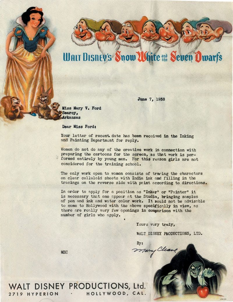 Read the rejection letters Disney used to send any woman who wanted to be  an animator - Vox