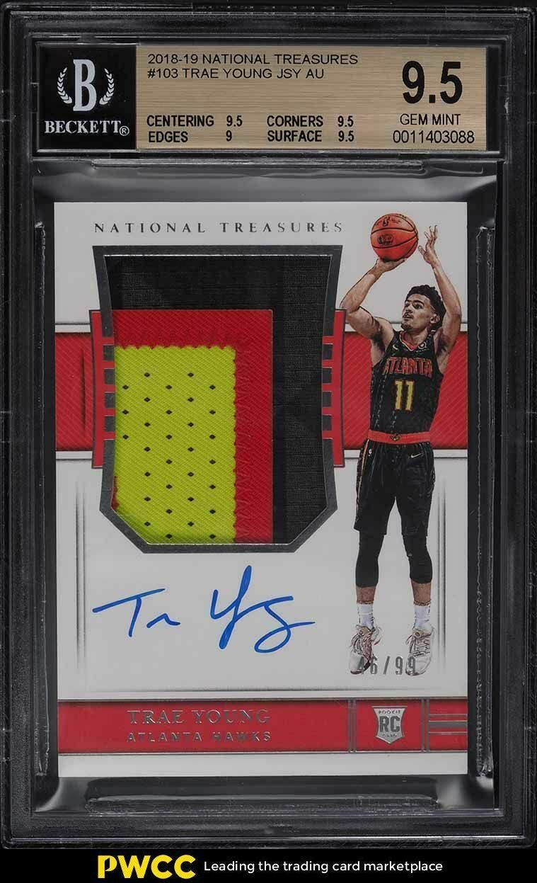 Image 1 - 2018-National-Treasures-Trae-Young-ROOKIE-PATCH-AUTO-99-103-BGS-9-5-GEM-MINT