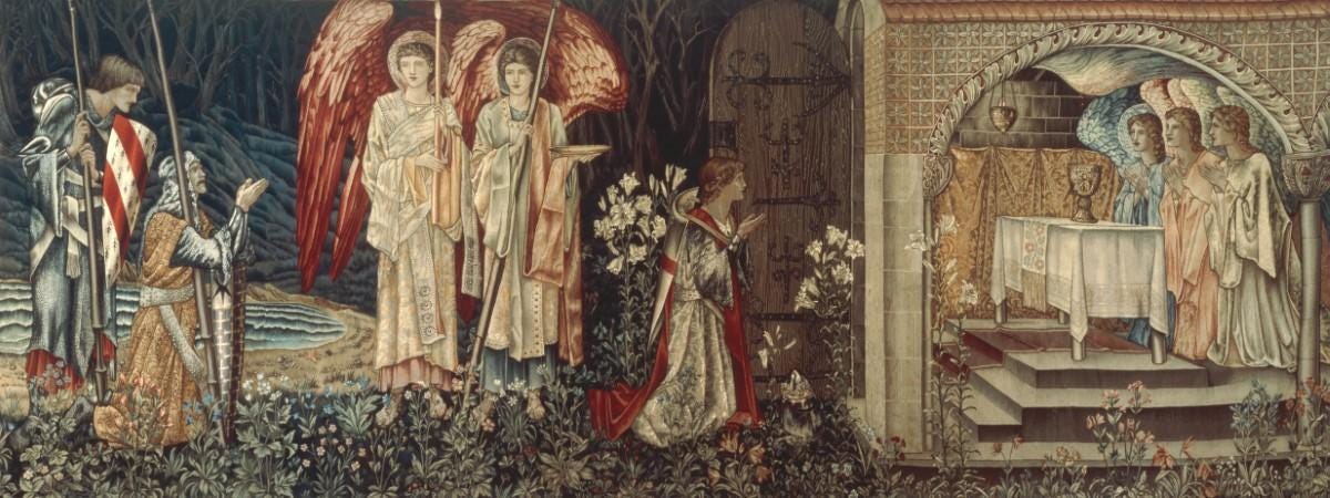 The Attainment; Vision of the Holy Grail to Sir Galahad, Sir Bors and Sir  Percival - Burne-Jones Art Print, Canvas