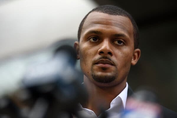 Deshaun Watson spoke to members of the media on Friday after a grand jury declined to indict the Texans quarterback on criminal charges.