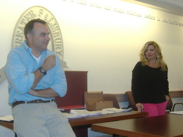 Joe Collins (left) and Julie Brewington (right) are the pair who have driven the nascent Lower Shore AFP group since its inception and who run the meetings, including Tuesday's.