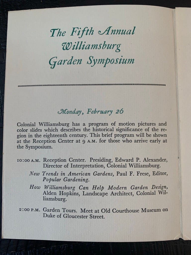 Inside of the Fifth Annual Garden Symposium pamphlet, outlining the schedule for Monday, February 26th