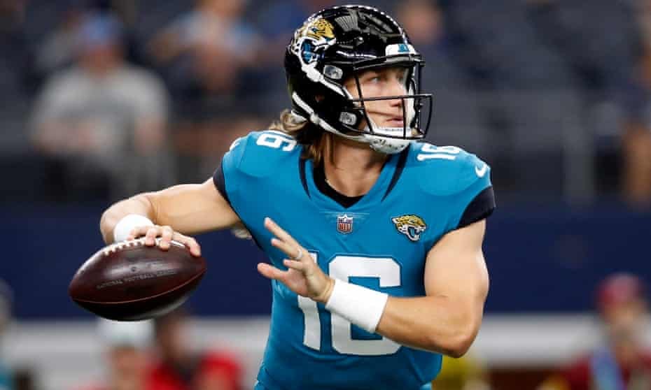 Jacksonville Jaguars quarterback Trevor Lawrence passed for two touchdowns against the Cowboys