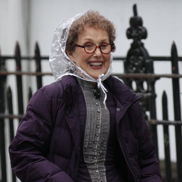 Una Stubbs filming &ldquo;Sherlock" in London in 2015. She and the show&rsquo;s creators imagined her character, Sherlock Holmes&rsquo;s landlady, as a comedic parental figure with a checkered past.
