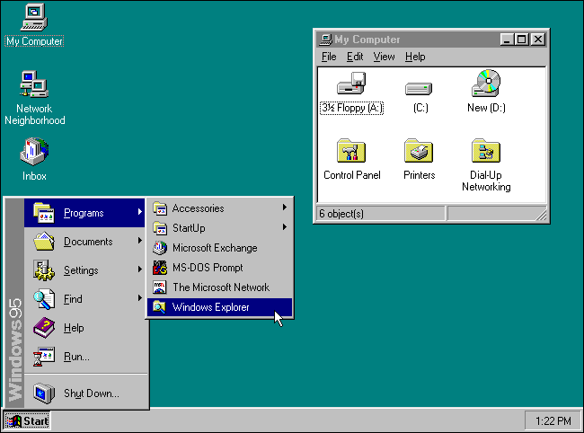 The Start button on a Microsoft Windows 95 desktop.